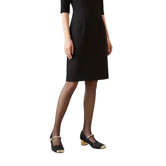 Jaquard Satin Gold Block Heel Cap Toe Pearl Detail Maryjane Shoes Size 40/9.5 - Picture 1 of 10